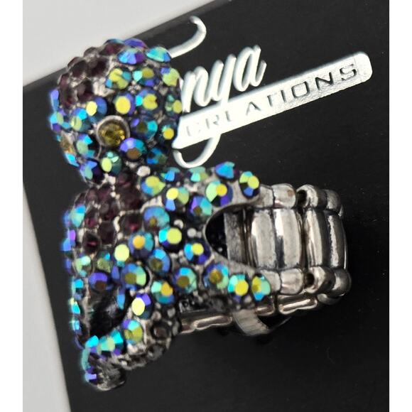 Tanya Creations Rhinestone Octopus Ring with Silver Tone Stretchy Band - Picture 5 of 8